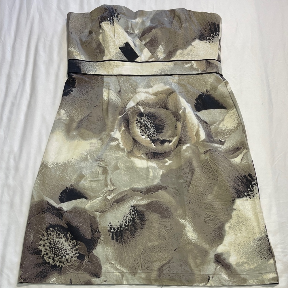 New York & Company Strapless Dress in Cream and Black Floral NWOT